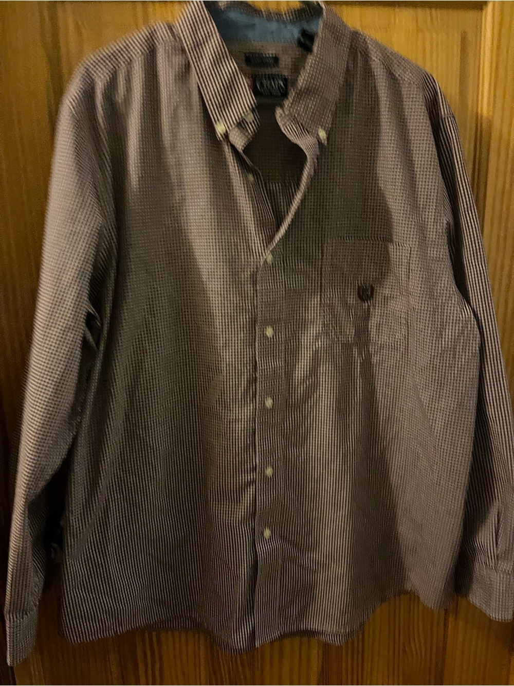 Chaps Men's Button-Down Shirt in Brown and White Micro-Check